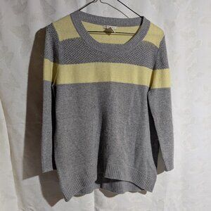 White + Warren Gray Yellow 100% Cashmere Single Stripe Mesh Sweater Size Small